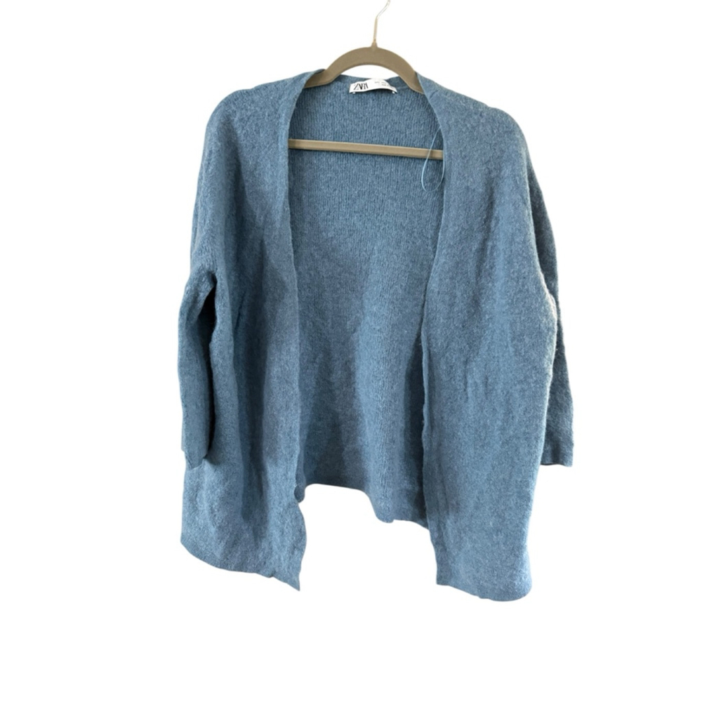 Women's Zara Blue Alpaca Blend Open Front Cardigan L - Picture 2 of 8